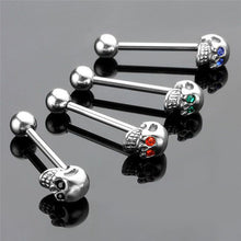 4Pcs 316L Stainless Steel CZ Gem Punk Skull Tongue Ring Barbell Piercing Body Jewelry J4U66