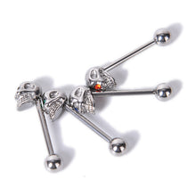 4Pcs 316L Stainless Steel CZ Gem Punk Skull Tongue Ring Barbell Piercing Body Jewelry J4U66