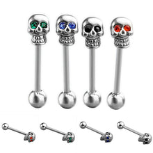 4Pcs 316L Stainless Steel CZ Gem Punk Skull Tongue Ring Barbell Piercing Body Jewelry J4U66