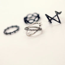 4pc Punk Women Black Silver Above Band Midi Knuckle Ring Women jewelry J4U66