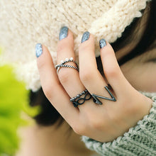 4pc Punk Women Black Silver Above Band Midi Knuckle Ring Women jewelry J4U66