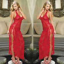 4XL Womens Sexy Lingerie M-SEX Red Halter Neck Lace Nightgown long sexy pajamas sexy lingerie longuette Backless Dress J4U66