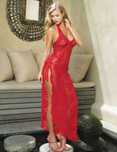 4XL Womens Sexy Lingerie M-SEX Red Halter Neck Lace Nightgown long sexy pajamas sexy lingerie longuette Backless Dress J4U66