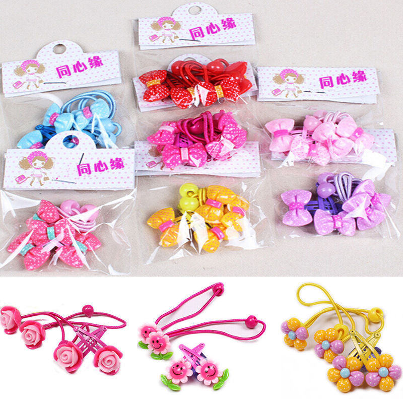 4pcs baby children cute cartoon hair rope multi-color Kids Flower Headdress Mix Hair Clips Hair Ropes J4U66