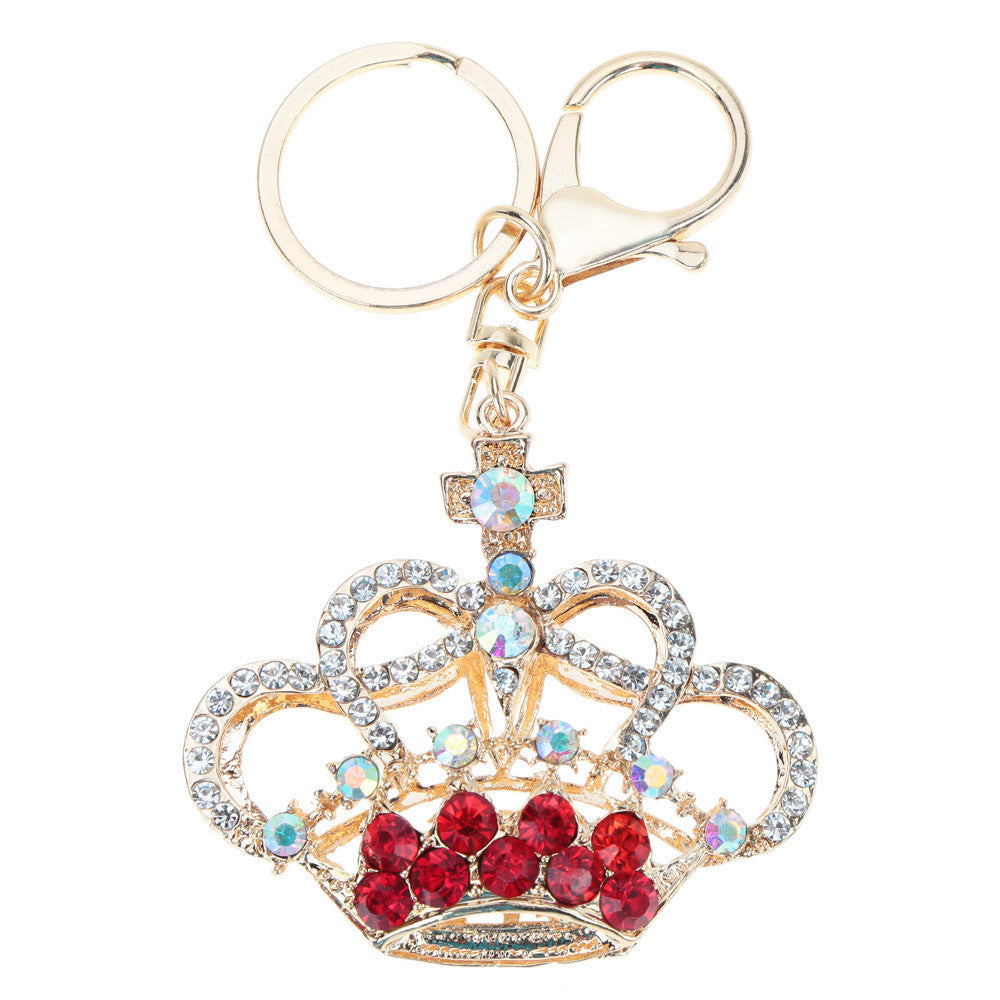 5color hollow out rhinestone keychain cute crown pendant car key ring couple key chain jewelry J4U66
