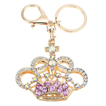 5color hollow out rhinestone keychain cute crown pendant car key ring couple key chain jewelry J4U66