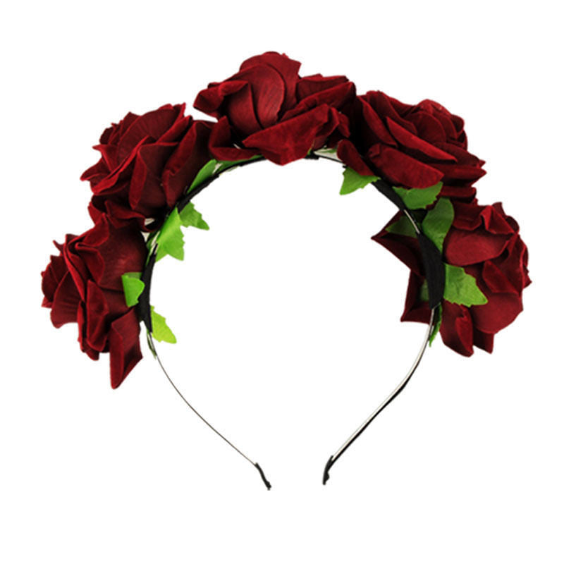 5Colors Handmade Bride Floral Flower Crown Rose Headband Hair Garland Festival Wedding Hair Accessories Hairbands J4U66