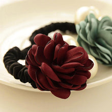 6 Color Elastic Hair Bands Women Satin Ribbon Rose Flower Pearls Hairband Ponytail Holder Hair Band Valentine's Gifts J4U66
