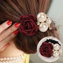 6 Color Elastic Hair Bands Women Satin Ribbon Rose Flower Pearls Hairband Ponytail Holder Hair Band Valentine's Gifts J4U66