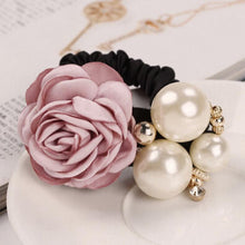 6 Color Elastic Hair Bands Women Satin Ribbon Rose Flower Pearls Hairband Ponytail Holder Hair Band Valentine's Gifts J4U66
