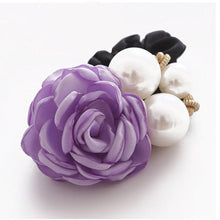 6 Color Elastic Hair Bands Women Satin Ribbon Rose Flower Pearls Hairband Ponytail Holder Hair Band Valentine's Gifts J4U66