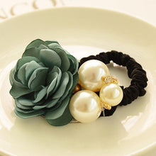 6 Color Elastic Hair Bands Women Satin Ribbon Rose Flower Pearls Hairband Ponytail Holder Hair Band Valentine's Gifts J4U66