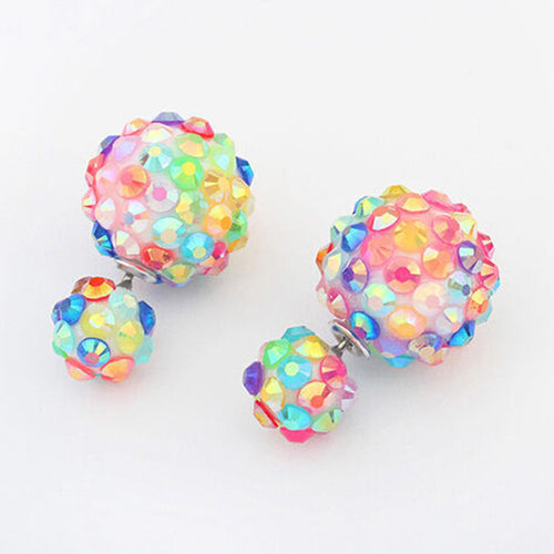 6 Color Stylish Flower Ball Earrings Double Side Crystal Earrings Big Beads EarringsWomen's Jewelry J4U66