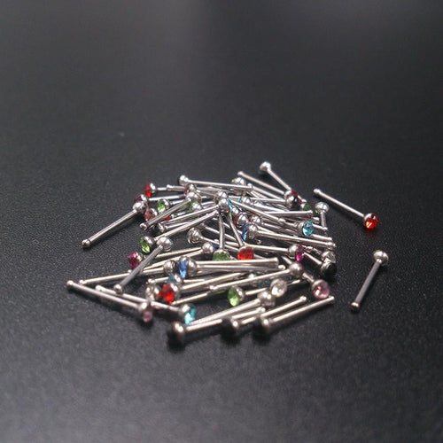 60Pcs Crystal Rhinestone Nose Piercing Bone Stud Stainless Surgical Steel Body Piercing Jewelry J4U66