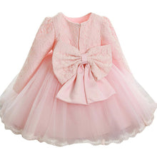 0-6Y Girl Dresses Elegant Kids Girls Dress Long Sleeve Bowknot Lace Flower Princess Wedding Party Dress J4U66