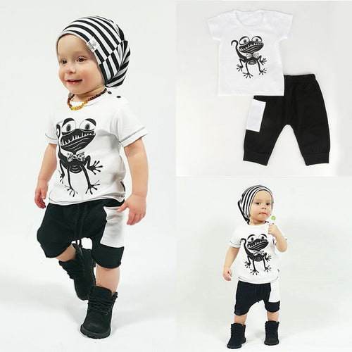 2pcs Baby Clothes Toddler Kids Boys Girls Frog Pattern T-shirt Tops+Shorts Pants Children Outfits Clothing Sets J4U66