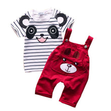Baby Boy Girl Clothing Sets Cotton Cartoon Overalls Tops T shirt +Jumpsuits Romper Set Kid Clothes Outfits Suit J4U66