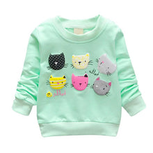 Cartoon Cat Print Girls Sweatshirts Casual Kids Clothes Long Sleeve Baby Girl Pullover Girls Clothing J4U66