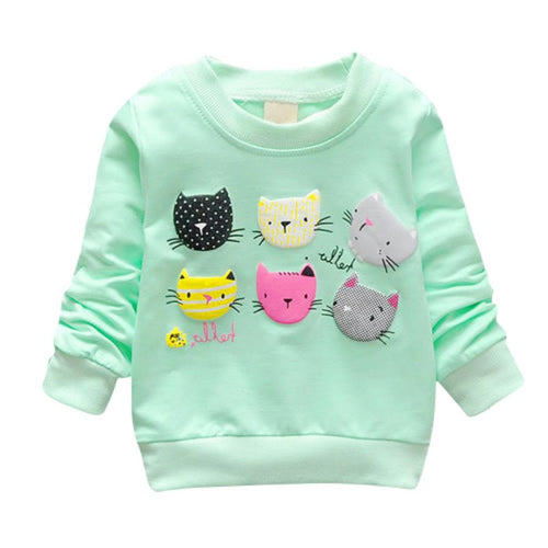 Cartoon Cat Print Girls Sweatshirts Casual Kids Clothes Long Sleeve Baby Girl Pullover Girls Clothing J4U66