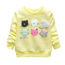 Cartoon Cat Print Girls Sweatshirts Casual Kids Clothes Long Sleeve Baby Girl Pullover Girls Clothing J4U66