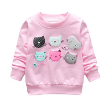 Cartoon Cat Print Girls Sweatshirts Casual Kids Clothes Long Sleeve Baby Girl Pullover Girls Clothing J4U66