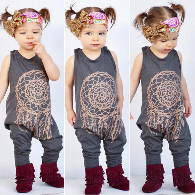 kids clothes cute baby girls boys totem print romper jumpsuit children outfits J4U66