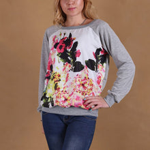 Women Casual Long Sleeve Hoodies Pullover O-neck Floral Print Patchwork Sweatshirts Sudaderas Mujer Plus Size J4U66
