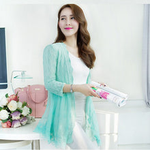 Design Women Sexy Lace Hollow Out Shirt Splice Crochet knit Elegant Cardigan J4U66