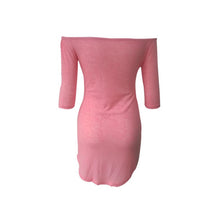 Fashion Half Sleeve Off Shoulder Slash Neck Sexy Club Dress Women Slim Bodycon Knitted Party Night Pink Dresses J4U66