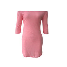 Fashion Half Sleeve Off Shoulder Slash Neck Sexy Club Dress Women Slim Bodycon Knitted Party Night Pink Dresses J4U66