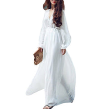 Women White Boho Evening Party Long Maxi Beach Dress Chiffon Sundress J4U66