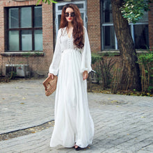Women White Boho Evening Party Long Maxi Beach Dress Chiffon Sundress J4U66