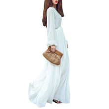 Women White Boho Evening Party Long Maxi Beach Dress Chiffon Sundress J4U66