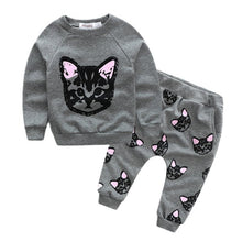 Kids Girls Boys Clothes Sets Cat Print Cartoon Cute Long Sleeve Cotton 2pcs Set Children's Casual Baby Suit Clothing J4U66