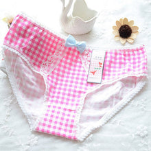 Ladies Plaid Printing Cotton Underwear Cute Bow Sexy LaceWomen's Panties LL4 J4U66