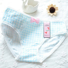 ladies plaid printing cotton underwear women cute bow sexy lace womens panties J4U66