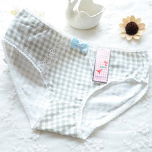 ladies plaid printing cotton underwear women cute bow sexy lace womens panties J4U66