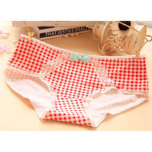 ladies plaid printing cotton underwear women cute bow sexy lace womens panties J4U66
