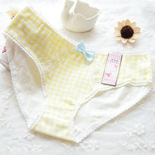 ladies plaid printing cotton underwear women cute bow sexy lace womens panties J4U66