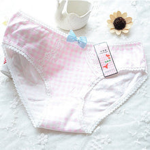 ladies plaid printing cotton underwear women cute bow sexy lace womens panties J4U66