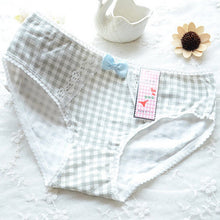 Ladies Plaid Printing Cotton Underwear Cute Bow Sexy LaceWomen's Panties LL4 J4U66