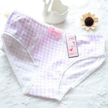 ladies plaid printing cotton underwear women cute bow sexy lace womens panties J4U66