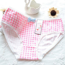 ladies plaid printing cotton underwear women cute bow sexy lace womens panties J4U66