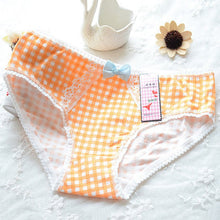 ladies plaid printing cotton underwear women cute bow sexy lace womens panties J4U66