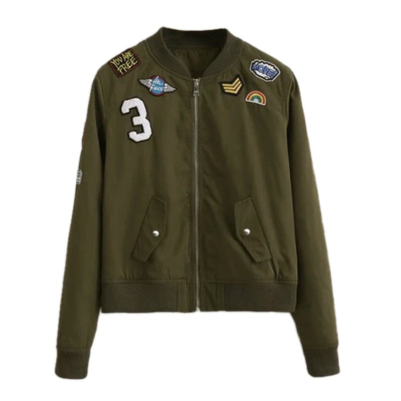 New Coats Army Green Women Bomber Jackets Coat Flight Suit Casual Print Jacket Embroidered Patches Jacket Coats J4U66