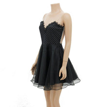 elegant woman sexy a line black deep v neck backless dress mini short tulle dress to party J4U66
