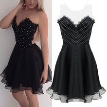 elegant woman sexy a line black deep v neck backless dress mini short tulle dress to party J4U66