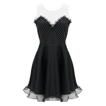 elegant woman sexy a line black deep v neck backless dress mini short tulle dress to party J4U66