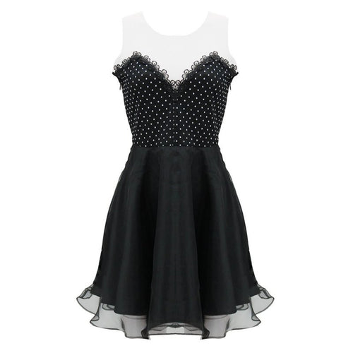 elegant woman sexy a line black deep v neck backless dress mini short tulle dress to party J4U66
