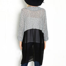 Bat Sleeved Long Casual Coat Cardigan Knitted Patchwork Shirt J4U66